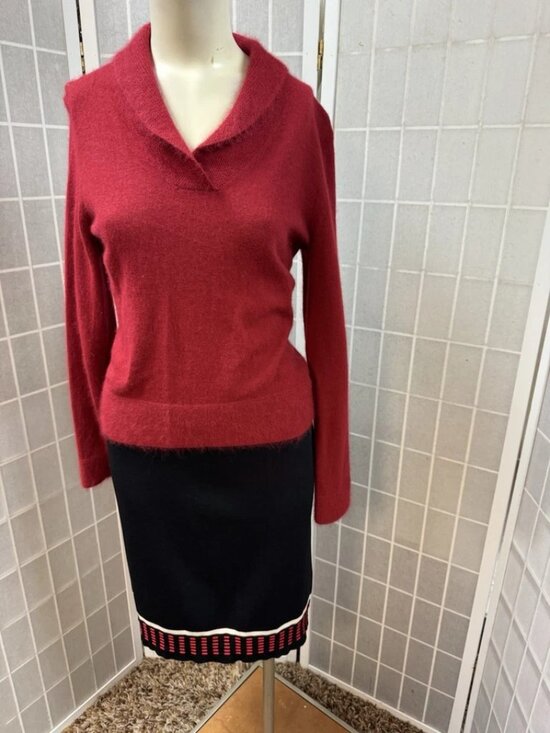 Sarah Spencer,Woman,Sweater Cashmere Red+Skirt Black Rayon Set,Sz S,Long Sleeve! - Picture 2 of 13